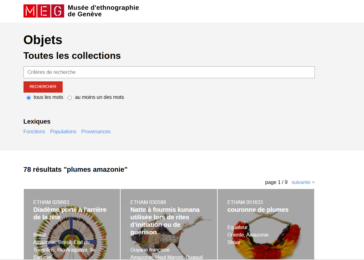 Preview of the MEG's online collection page