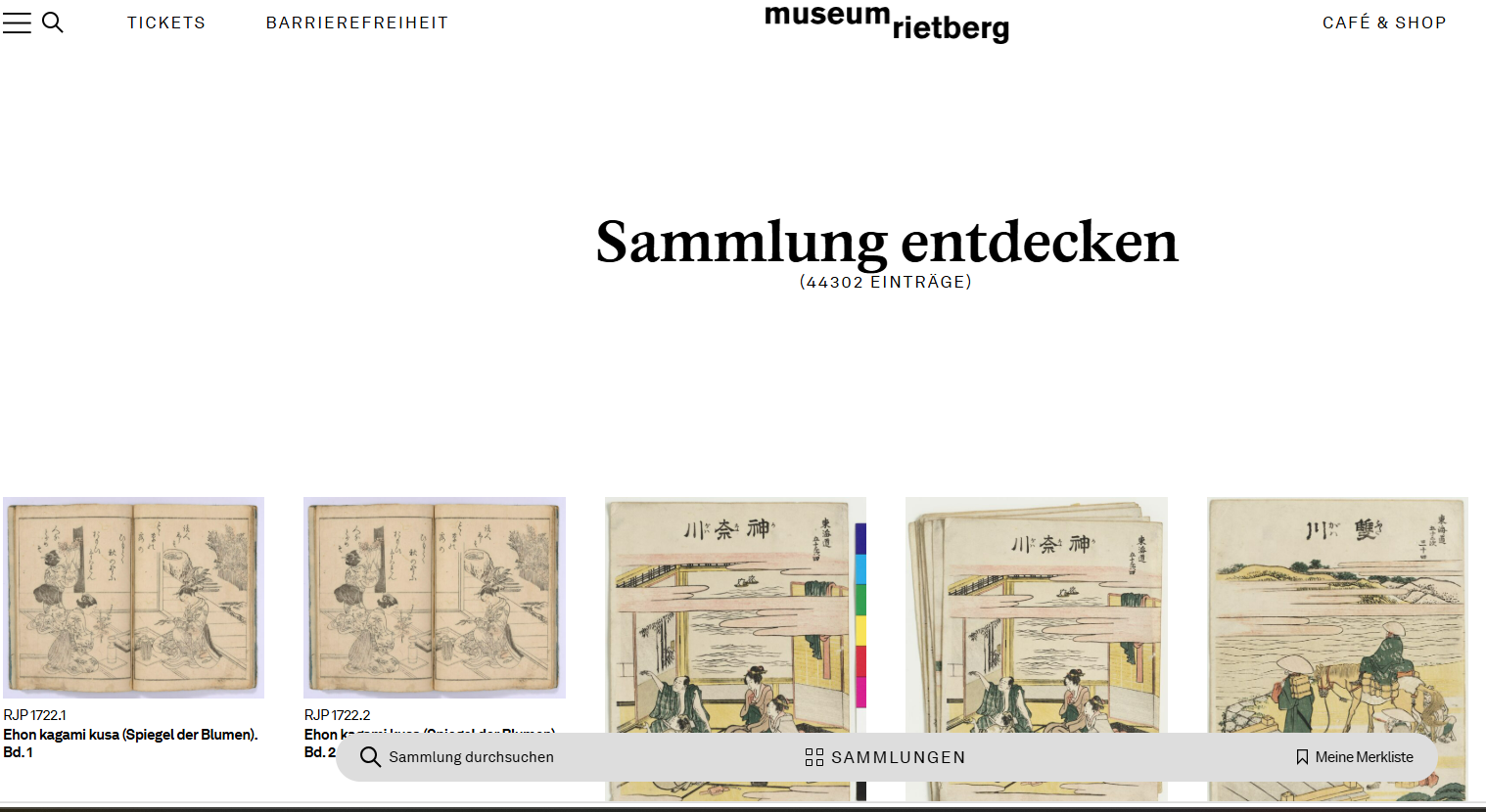 Preview of the Rietberg's online collection page