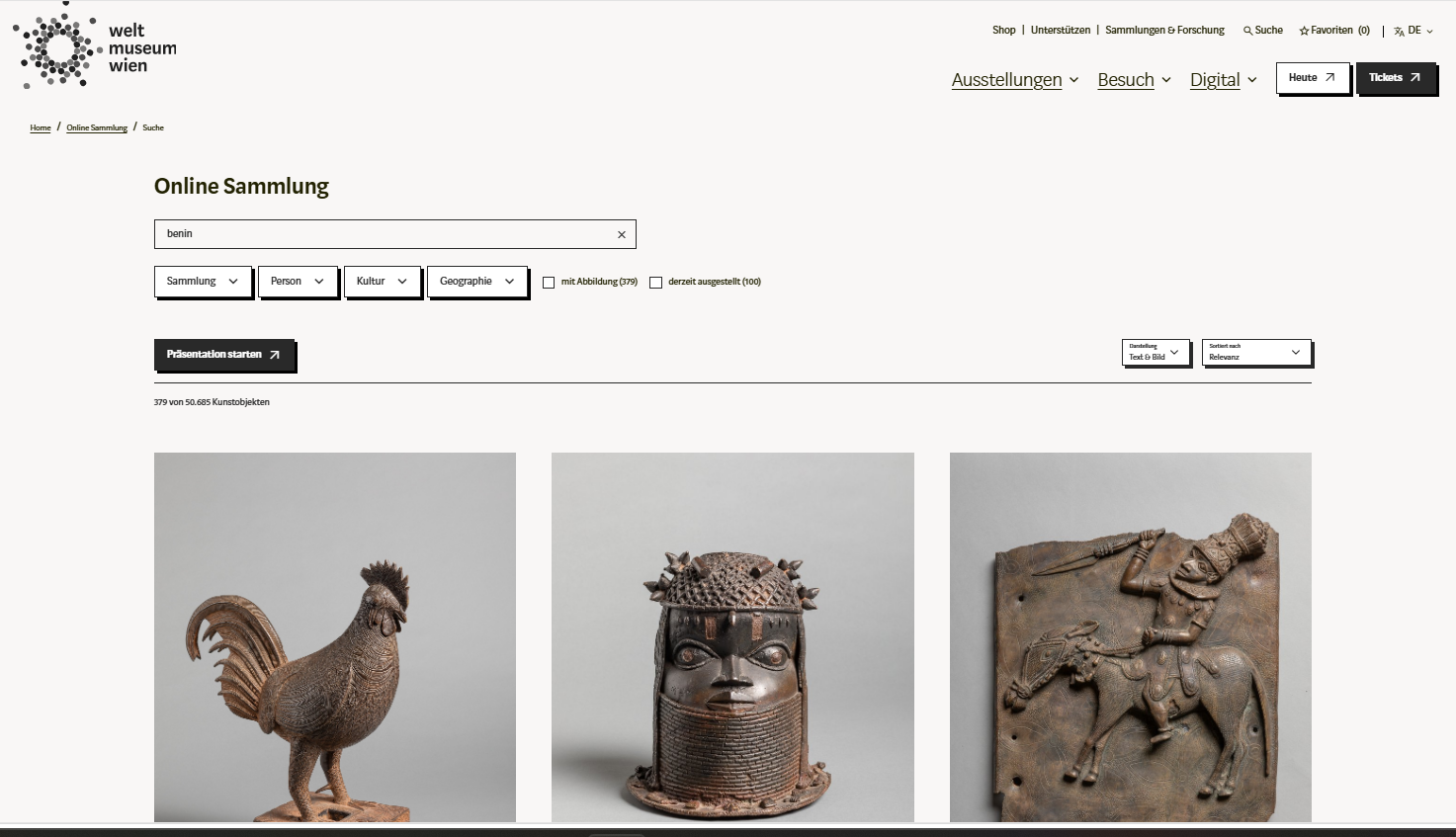 Preview of the MRAH's online collection page