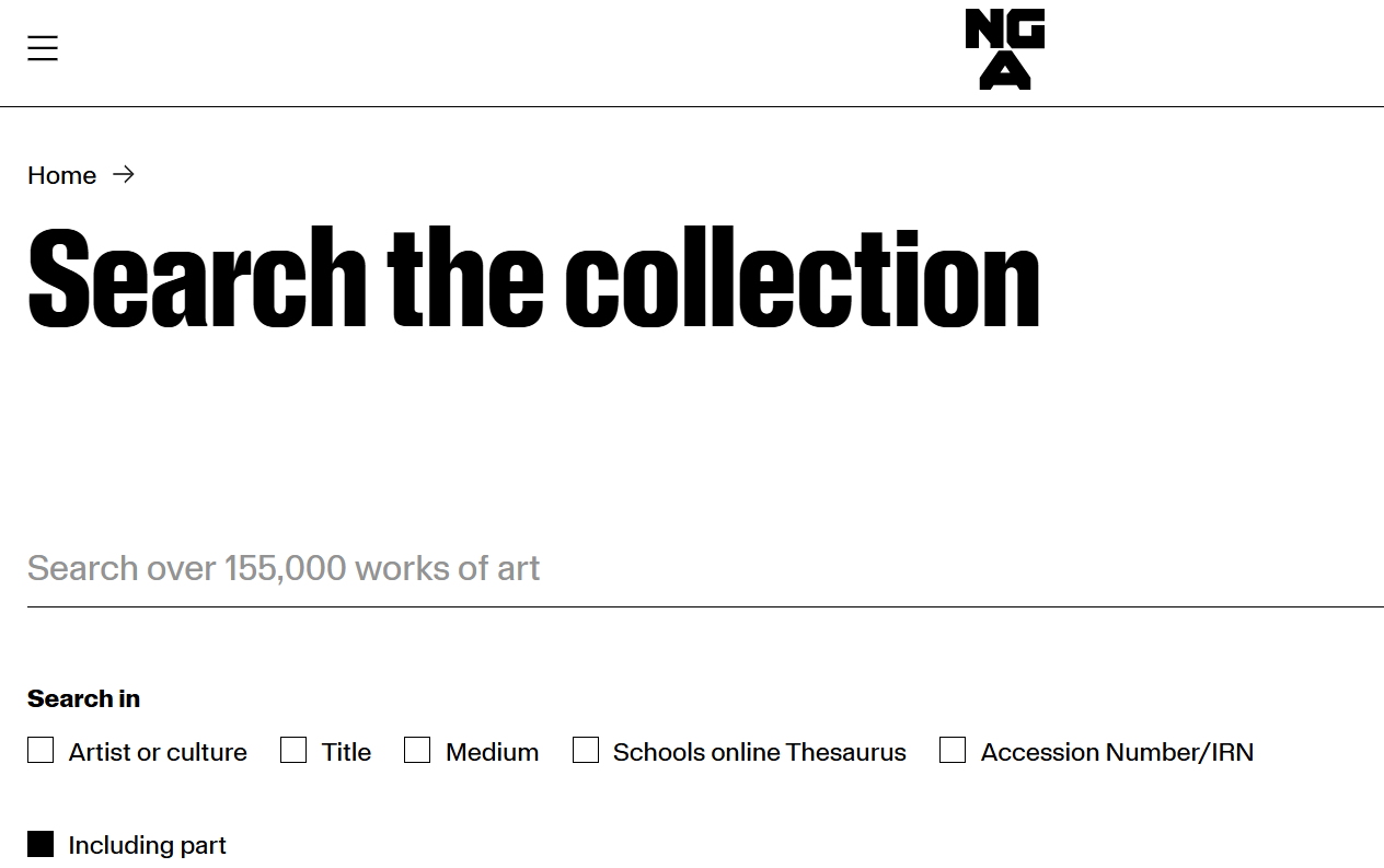 Preview of the NGA online collection page